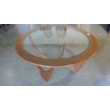 A G Plan teak coffee table - 84cm wide, with a glass top