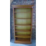 A tall 20th century yew wood open book case with adjustable shelves, approx 190cm x 96cm x 34cm - in