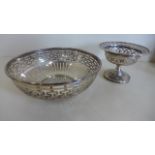 A silver bowl with pierced decoration, approx 16cm diameter, 4.8 troy oz, together with a bon bon