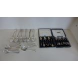 Assorted silver spoons including two boxed sets of teaspoons, total weight approx 26 troy oz