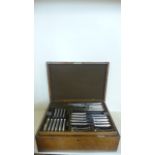 A canteen of Mappin and Webb plated flatware in an oak case, with three internal trays, overall in