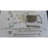 A selection of silver jewellery and a silver cigarette case, total weight approx 7.3 troy oz