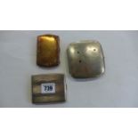 A silver gilt case 8cm wide, a 900 silver cigarette case and an 800 silver cigarette case - total