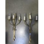 A pair of good quality three branch brass wall lights - 59cm High