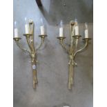 A pair of good quality three branch brass wall lights - 59cm High