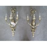 A pair of good quality three branch wall lights, 69cm high