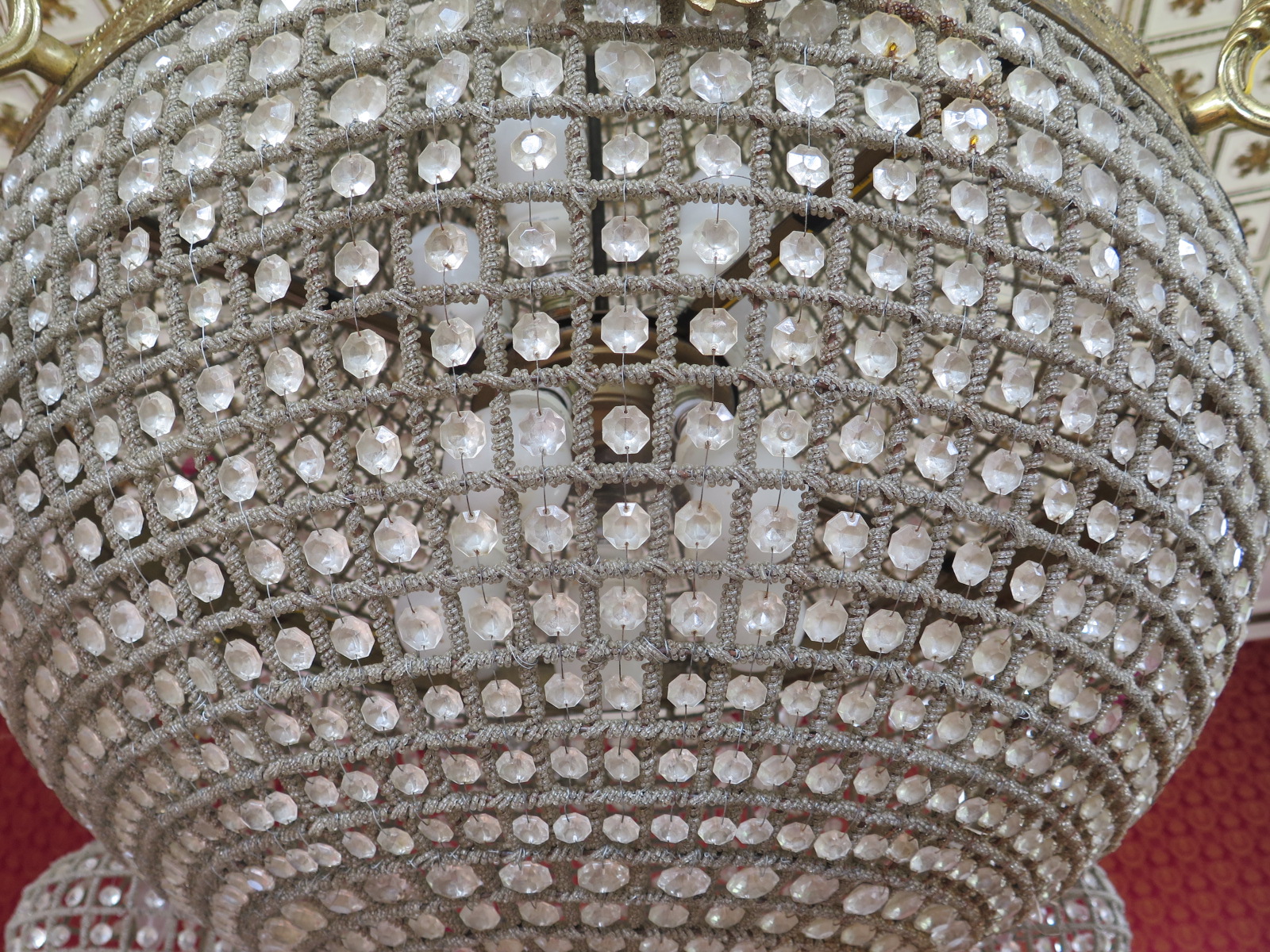 A large gilt chandelier, with ten central lights, with hanging glass drop, with four outer - Image 5 of 5