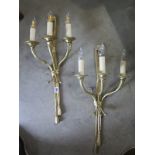 A pair of good quality three branch brass wall lights - 59cm High