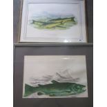Three angling fish prints and four waterfowl prints