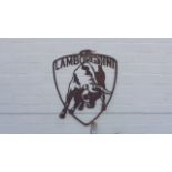 An old style metal Lamborghini car sign - 47cm W x 56cm H