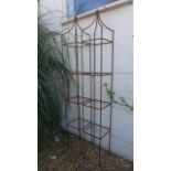 A pair of hand forged wrought iron square section garden obelisks with ball finials, 228cm H x