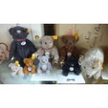 Eight small Steiff teddy bears including two Club bears, one for 2009 the other 2010, both with