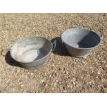 Two small French galvanized tubs - Ideal for use as planters - approx 38cm W