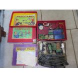A Meccano No6 outfit - boxed - and a boxed Horby O gauge M1 Goods set - all with play wear