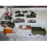 A collection of Dinky and Corgi die cast model vehicles including five military vehicles, a Corgi