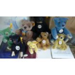 Eight small Steiff teddy bears, including two Club bears, one for 2002 the other 2016, both with