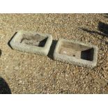 Two small aged concrete garden planters - approx 44cm W