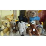 Eight small Steiff soft toys, including a 215 Club bear with certificate, also an elephant soft