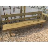 A vintage slatted pine garden bench in original paint - approx 205cm W - structurally sound and in