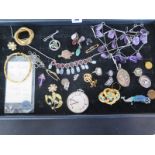 A collection of assorted jewellery and a watch