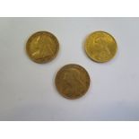 Three Queen Victoria half sovereigns dated 1887,1894 and 1896