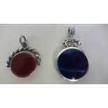 Two silver hard stone set fobs