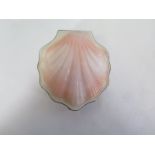 An unusual frosted milk glass silver Russian clam shell compact with 875 silver hallmarks, 7cm