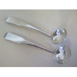 A pair of Georgian provincial Scottish silver ladles, 15cm long, approx 1.7 troy oz, generally clean