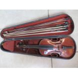 A violin with label The Maidstone John G Murdoch, with a two piece 14 inch back, general usage wear,