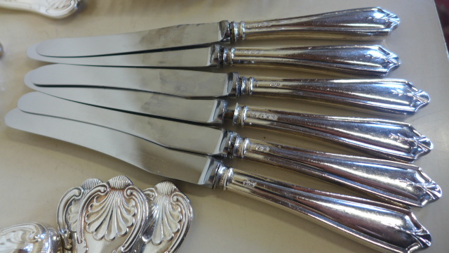 A collection of kings pattern EPNS flatware together with six silver handled butter knives and other - Image 2 of 2