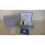 A Rotary Elite 9ct gold cased Quarts watch with calendar, boxed and running, strap worn, total