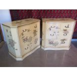 A pair of modern decorated serpentine four drawer chests - 86cm tall x 89cm x 46cm