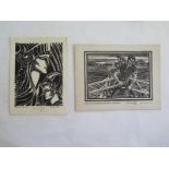 Two signed Harry Kernoff prints of woodcuts Men of Connemara Rowing a Currach - approx 12.5cm x 16.