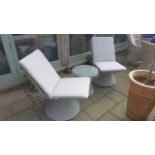 A Bramblecrest swivel chair set, two chairs and a coffee table, with cushions, ex-display