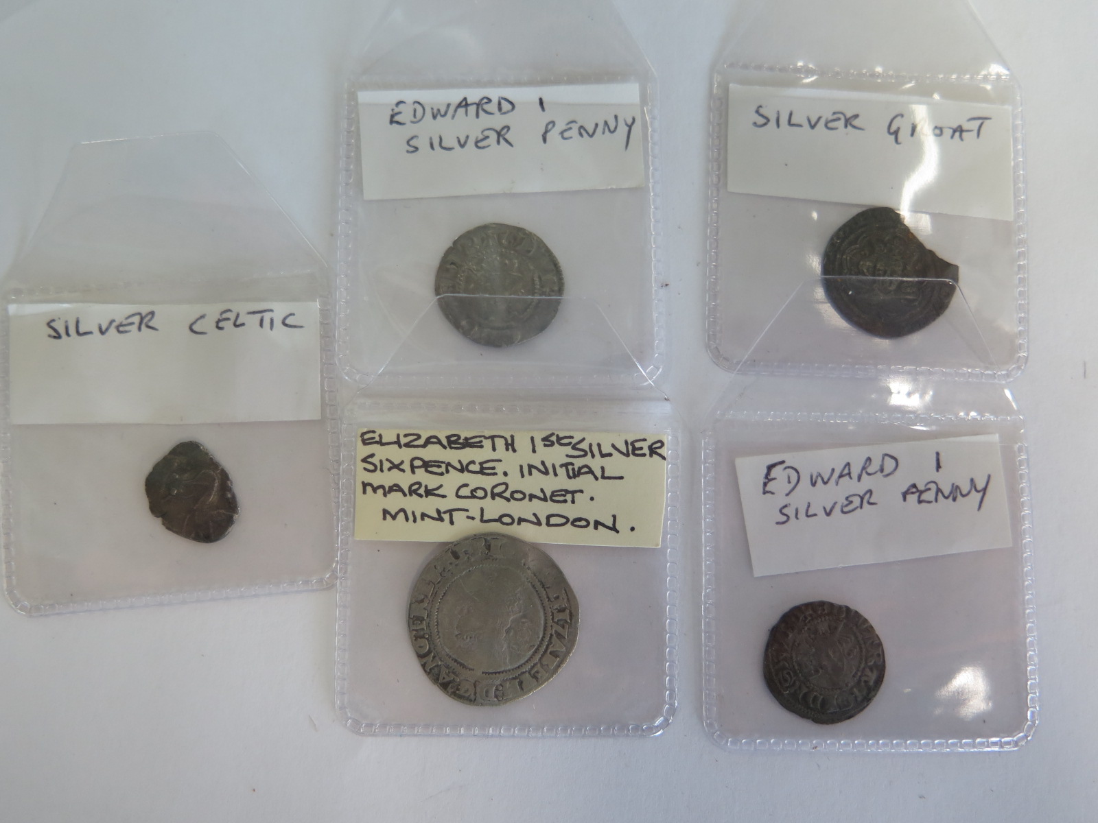 Five hammered coins, including Edward I silver penny