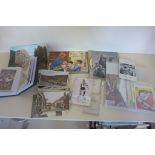 A collection of Military related postcards and other postcards including singing postcards in one
