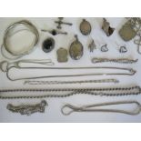 A collection of silver jewellery, necklaces, bracelets and pendants, approx 5.4 troy oz overall,