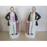 Two Staffordshire figurines Moody and Sankey, approx 29.5cm high, overall in good condition but with