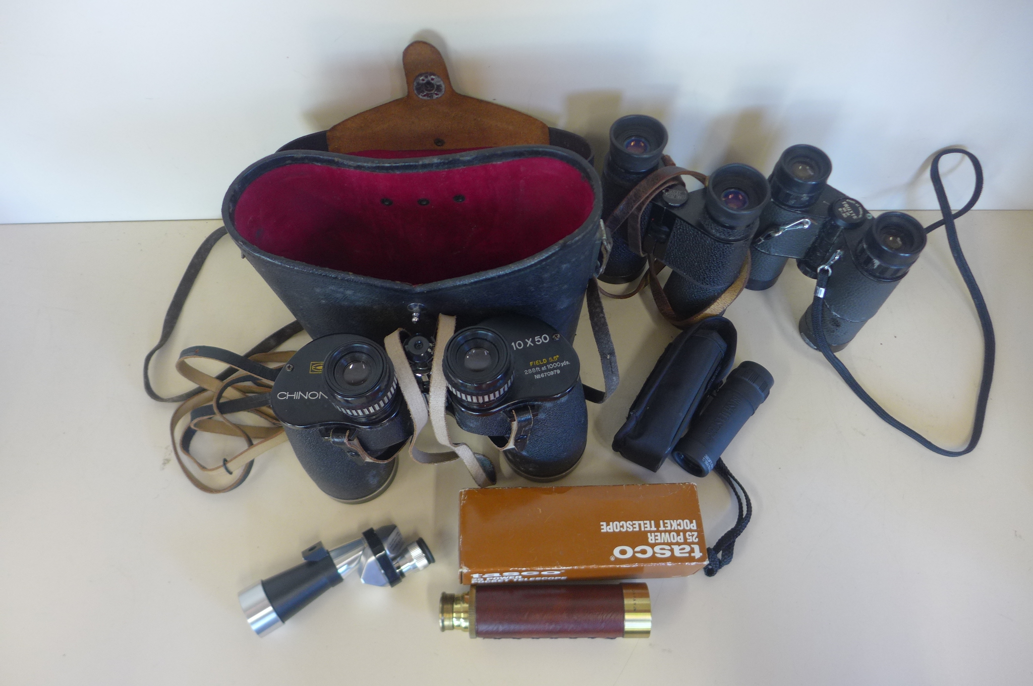 A pair of Chinon 10x50 binoculars, a pair of Zeiss and Trilyte binoculars and three pocket - Image 2 of 2