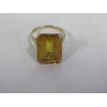 A 9ct gold citrine ring, the oblong stone approx 18mm x 8mm - size O, approx 3.5 grams