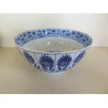 A 17th century Chinese blue and white Kangxi period porcelain bowl decorated with panels of stylised