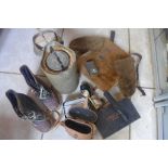 A military thermos, a German fur covered dispatch bag and other items, ten in total