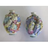 A pair of Oriental figural snuff bottles, signed to bases - 7.5cm tall, both with chips to rims, one