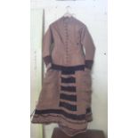 A Victorian brown taffeta and velvet walking dress circa 1885