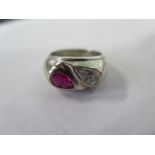 A 14ct white gold ruby and diamond ring, size N, approx 6.4 grams, in good condition