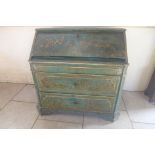 An 18th century style continental green Japanned bureau 125cm wide x 105cm H x 61cm D - decorated