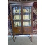 An Edwardian decorated mahogany two door display cabinet - 173cm tall x 91cm x 32cm