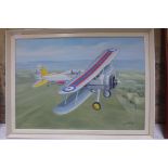 An acrylic on canvas, Aviation painting signed Noel A Bray - frame size 46cm x 62cm - in good