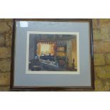 A watercolour of a bar interior, Alexander Creswell, frame size 62cm x 69cm - signed,