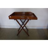 A 19th century mahogany butlers tray on folding stand, 87cm tall x 76cm x 51cm - in restored